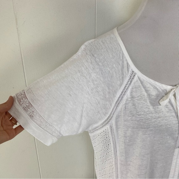 WRAP LONDON Women's 100% LINEN Casual Top White US Sz 12 Tie Neck Bohemian - Picture 3 of 13
